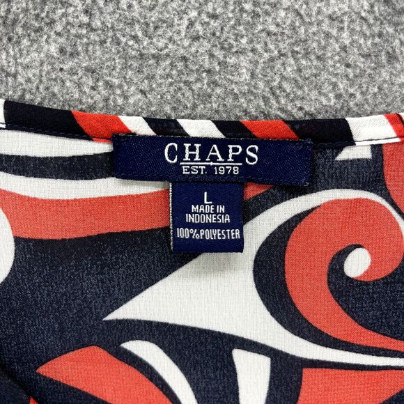 Chaps‎ Top Womens Large Black Red White Short Sleeve Sheer V Neck Blouse - Picture 9 of 14